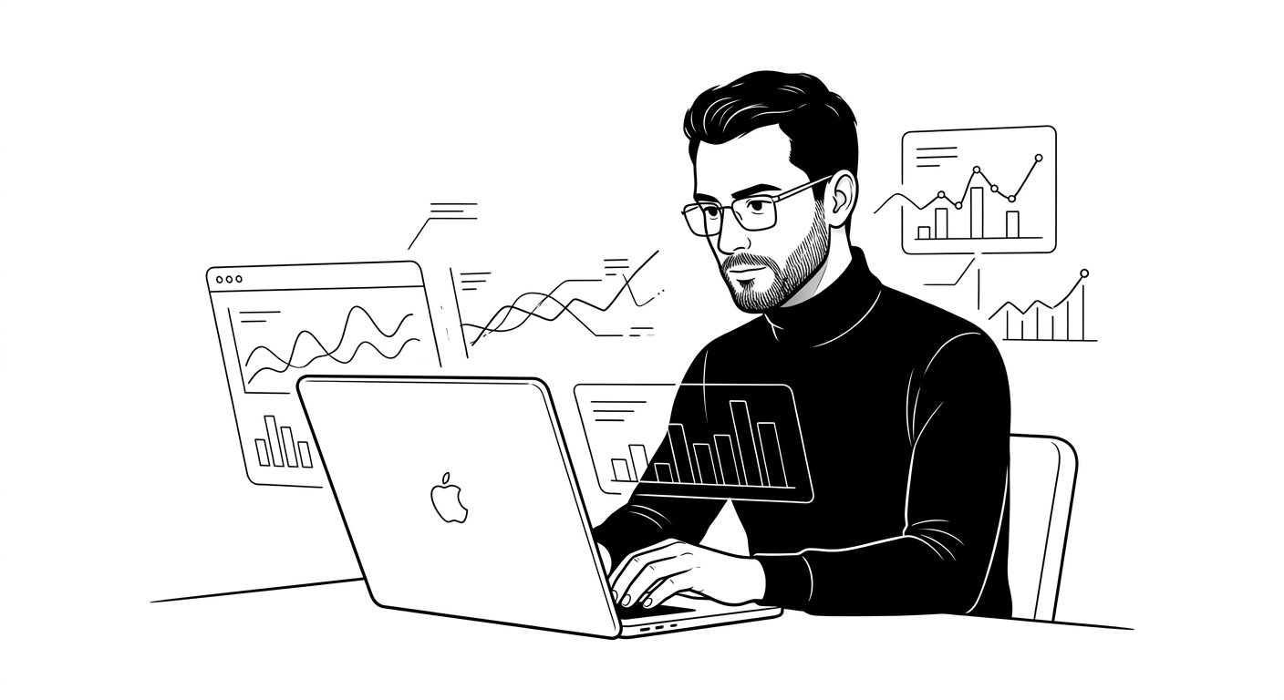 Analytische Szene mit Unterlagen und Monitor